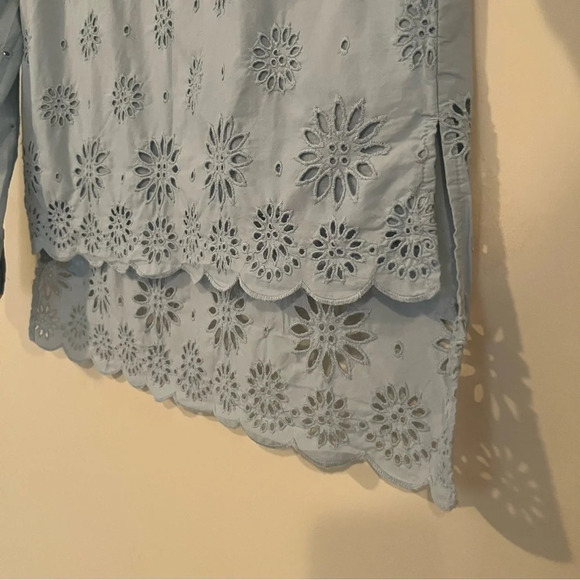 J. CREW Funnelneck Cotton Scalloped Edge Embroidered Tunic Shirt - Picture 6 of 13